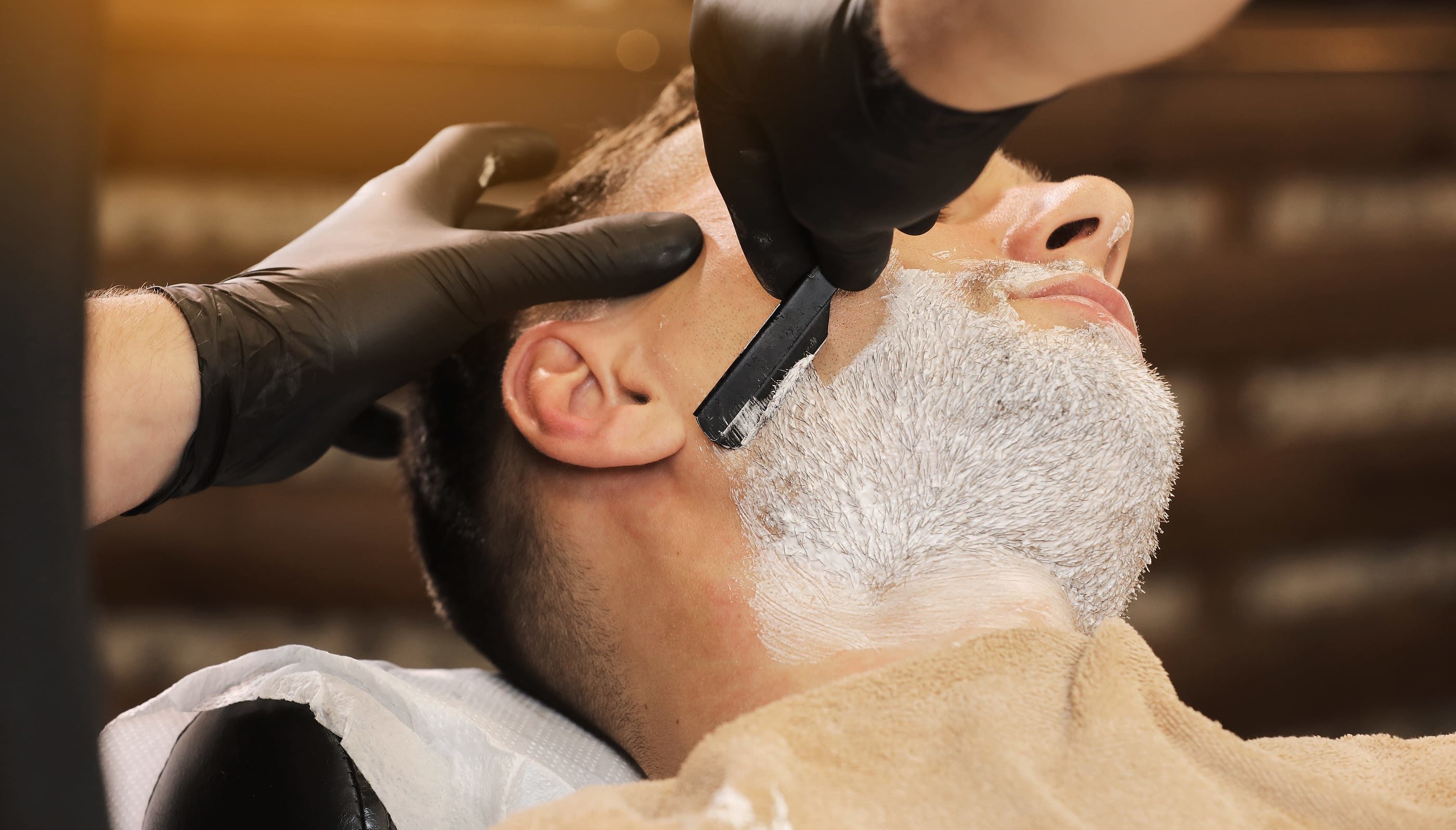 Face shave with a straight-razor in Carmel, IN